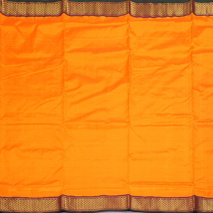 Hayagrivas Handloom Mango Yellow Ten Yards Silk Saree with Maroon Border KBF195E4-1