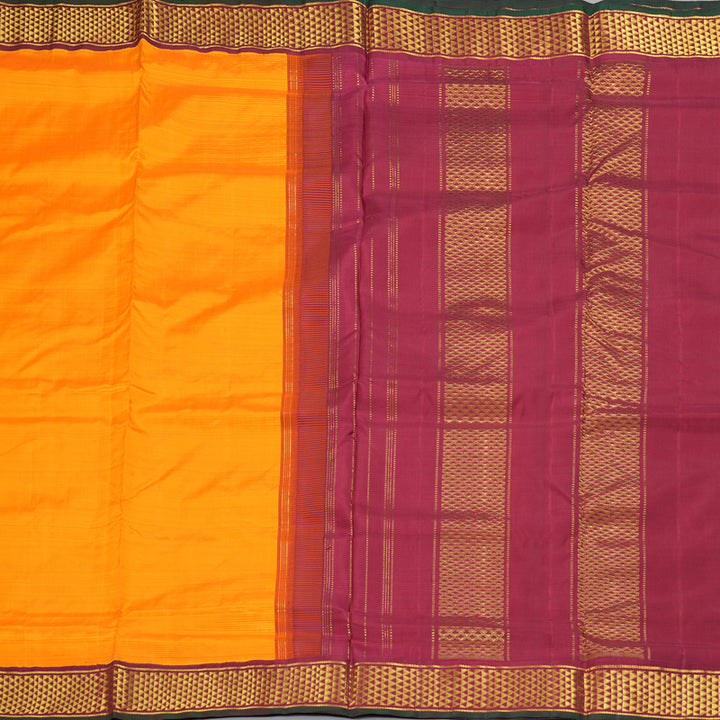 Hayagrivas Handloom Mango Yellow Ten Yards Silk Saree with Maroon Border KBF195E4-1