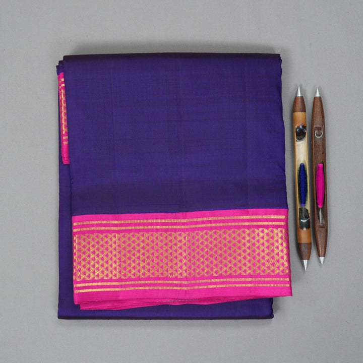 Hayagrivas Handloom Violet Ten Yards Silk Saree with Pink Border KBF195E4-3