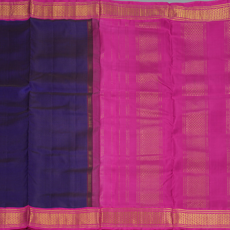 Hayagrivas Handloom Violet Ten Yards Silk Saree with Pink Border KBF195E4-3