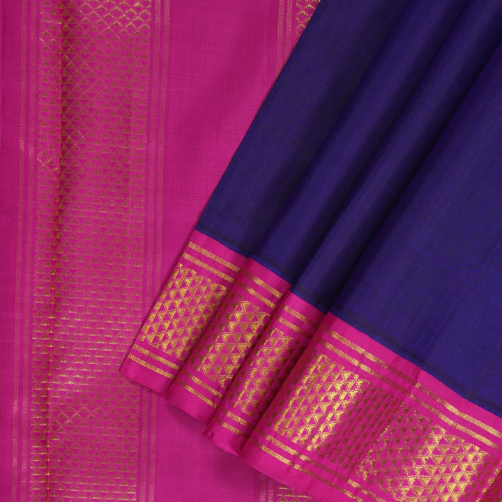 Hayagrivas Handloom Violet Ten Yards Silk Saree with Pink Border KBF195E4-3