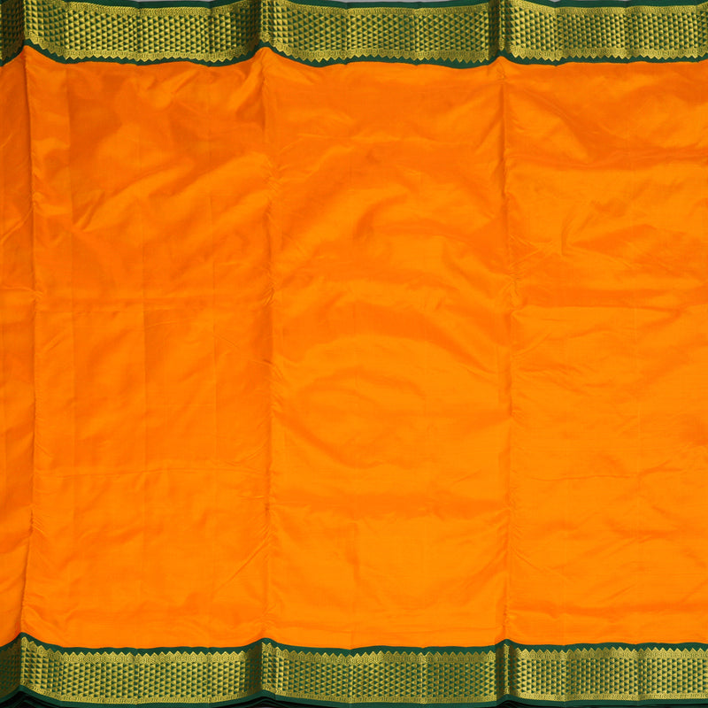 Hayagrivas Handloom Mango Yellow Ten Yards Silk Saree with Bottle Green Border KBF195E5-1