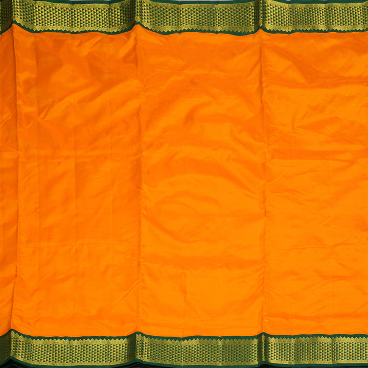 Hayagrivas Handloom Mango Yellow Ten Yards Silk Saree with Bottle Green Border KBF195E5-1