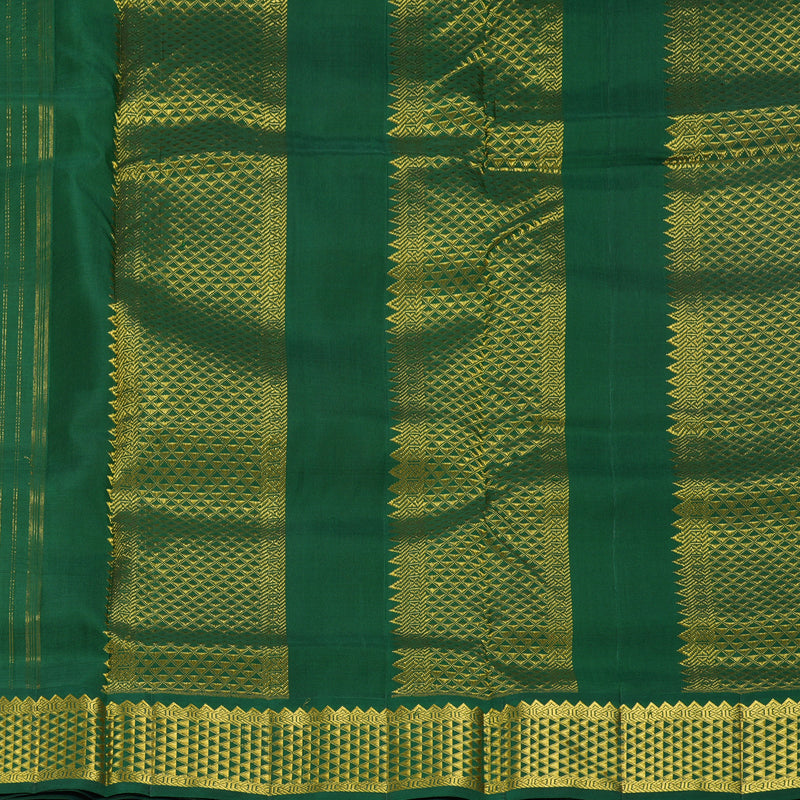 Hayagrivas Handloom Mango Yellow Ten Yards Silk Saree with Bottle Green Border KBF195E5-1