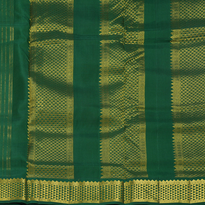 Hayagrivas Handloom Mango Yellow Ten Yards Silk Saree with Bottle Green Border KBF195E5-1