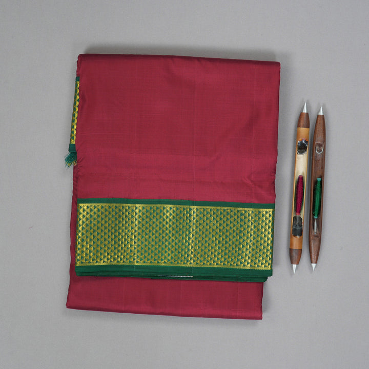 Hayagrivas Handloom Araku Maroon Ten Yards Silk Saree with Green Border KBF195E5-2