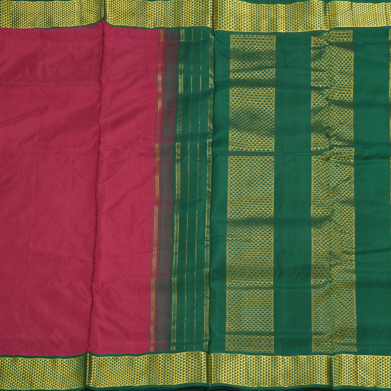 Hayagrivas Handloom Araku Maroon Ten Yards Silk Saree with Green Border KBF195E5-2