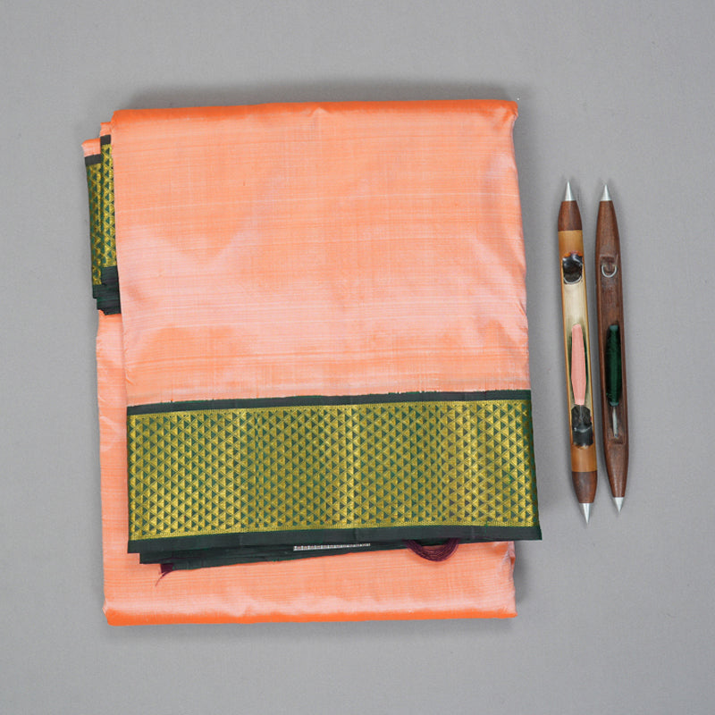Hayagrivas Handloom Peach Orange Ten Yards Silk Saree with Karpagam Pachai Border KBF195E6-2