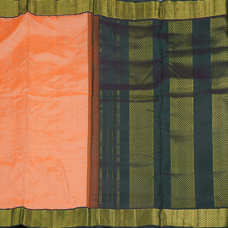 Hayagrivas Handloom Peach Orange Ten Yards Silk Saree with Karpagam Pachai Border KBF195E6-2