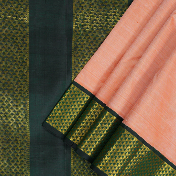 Hayagrivas Handloom Peach Orange Ten Yards Silk Saree with Karpagam Pachai Border KBF195E6-2