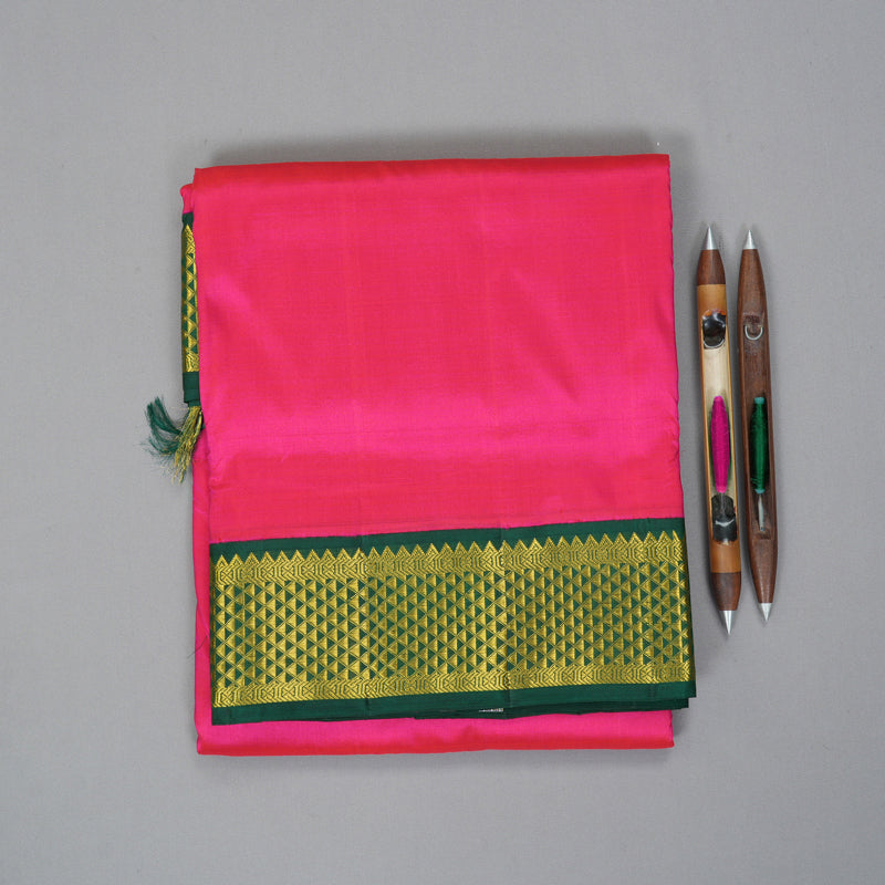Hayagrivas Handloom Rani Pink Ten Yards Silk Saree with Bottle Green Border KBF195E6-3