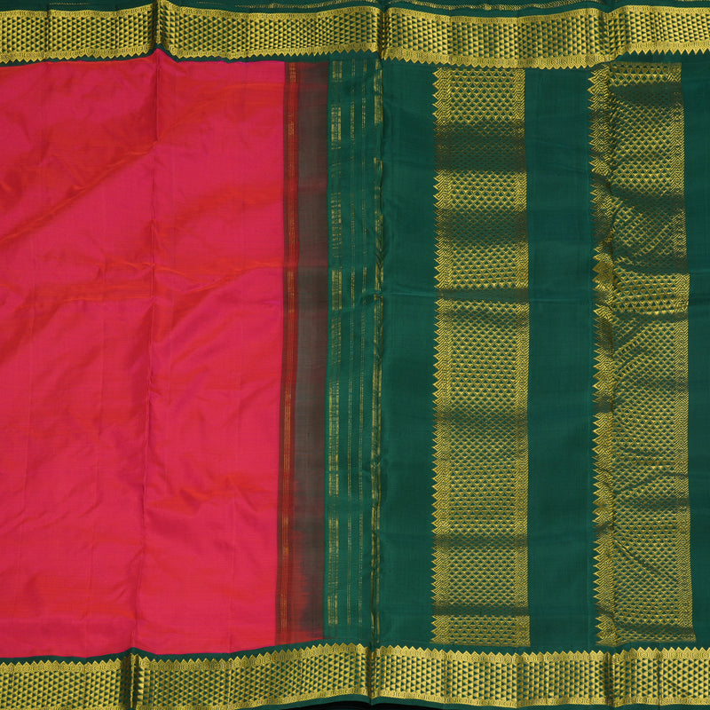 Hayagrivas Handloom Rani Pink Ten Yards Silk Saree with Bottle Green Border KBF195E6-3