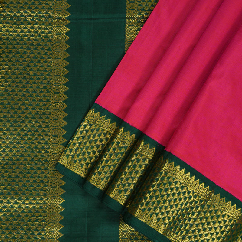 Hayagrivas Handloom Rani Pink Ten Yards Silk Saree with Bottle Green Border KBF195E6-3