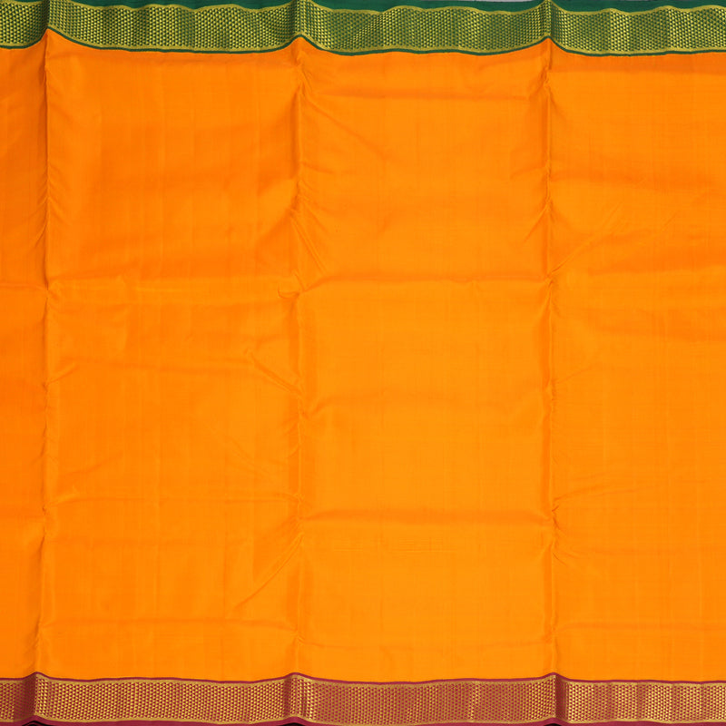 Hayagrivas Handloom Mango Yellow Ten Yards Silk Saree with Maroon & Green (Ganga Jamuna) Border KBF195E7-1