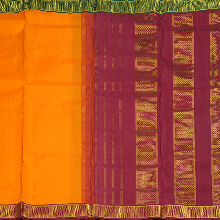Hayagrivas Handloom Mango Yellow Ten Yards Silk Saree with Maroon & Green (Ganga Jamuna) Border KBF195E7-1