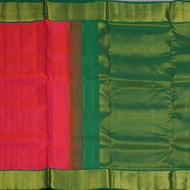 Hayagrivas Handloom Rani Pink Ten Yards Silk Saree with Green Border KBF195E8-1