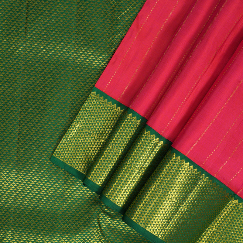 Hayagrivas Handloom Rani Pink Ten Yards Silk Saree with Green Border KBF195E8-1