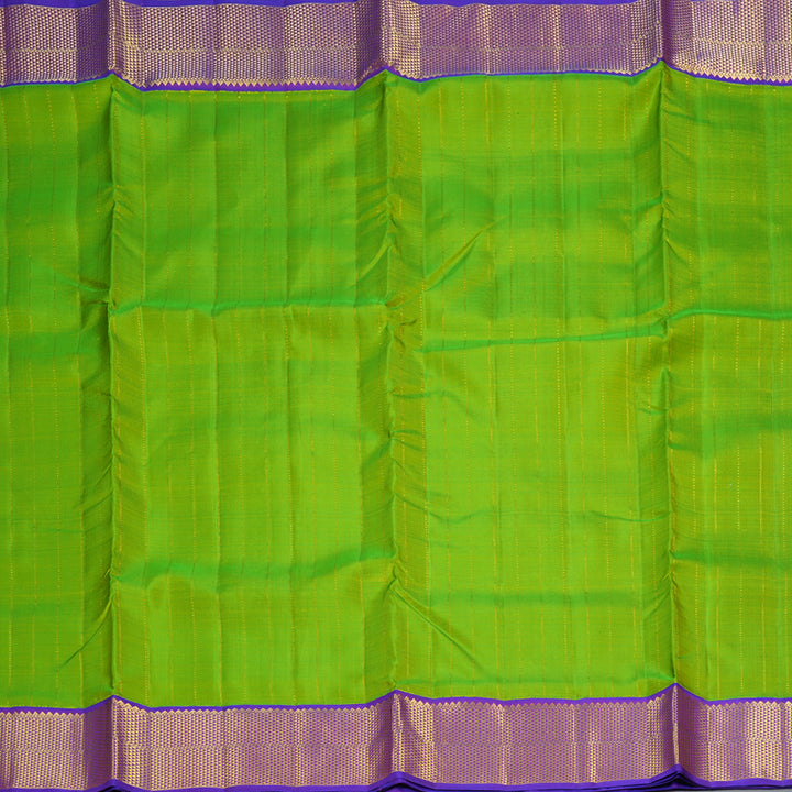 Hayagrivas Handloom Fluorescent Green Ten Yards Silk Saree with Purple Border KBF195E8-2