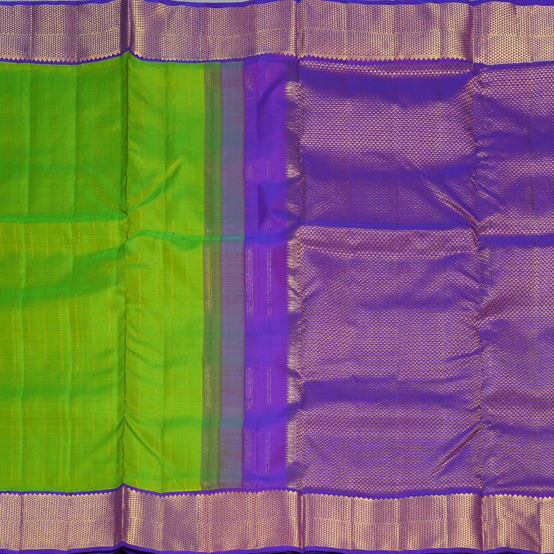 Hayagrivas Handloom Fluorescent Green Ten Yards Silk Saree with Purple Border KBF195E8-2
