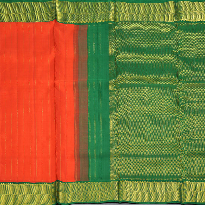 Hayagrivas Handloom Orange Ten Yards Silk Saree with Green Border KBF195E8-3