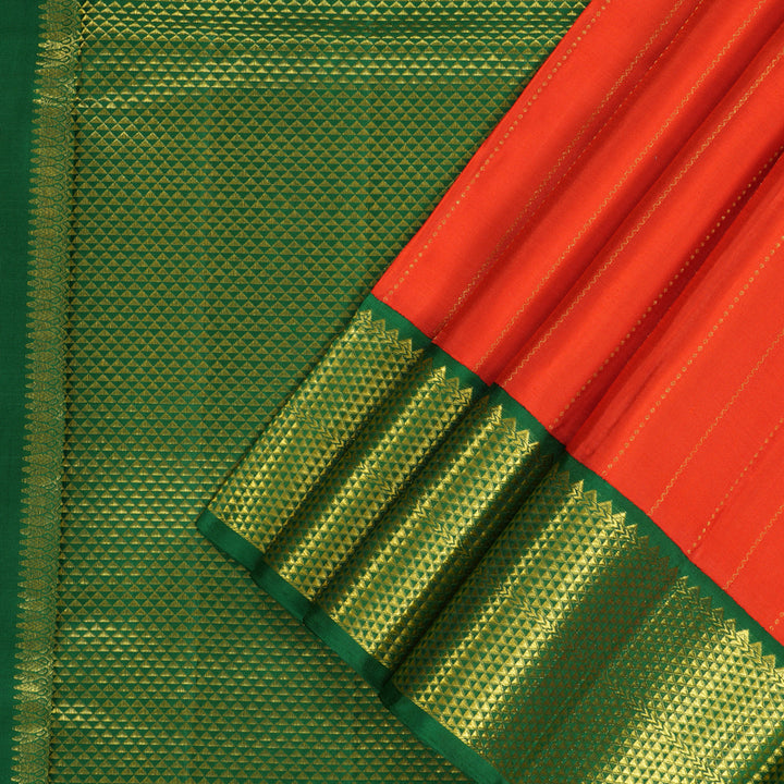 Hayagrivas Handloom Orange Ten Yards Silk Saree with Green Border KBF195E8-3