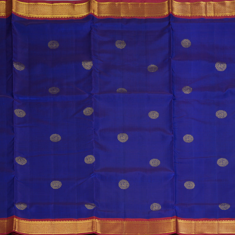 Hayagrivas Handloom MS Blue Ten Yards Silk Saree with Maroon Border KBF195E9-1