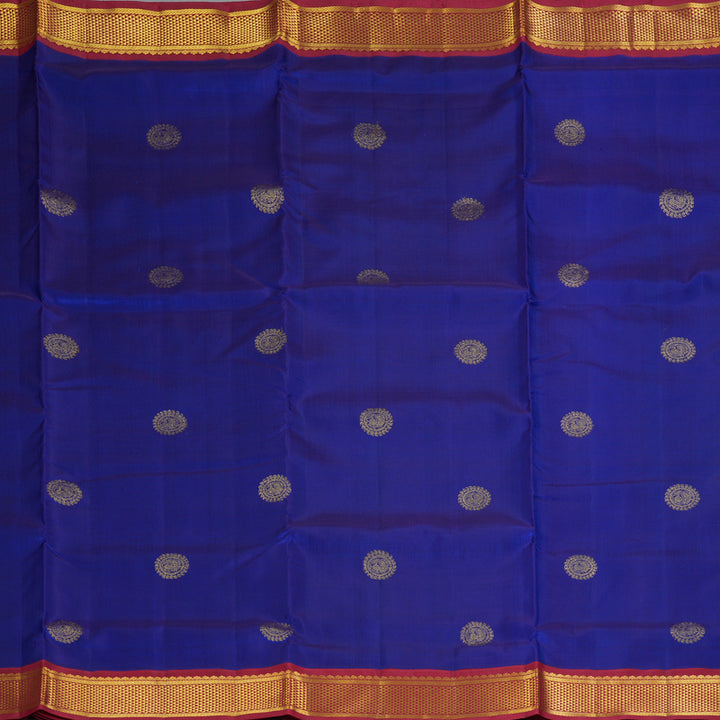 Hayagrivas Handloom MS Blue Ten Yards Silk Saree with Maroon Border KBF195E9-1