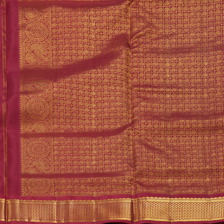 Hayagrivas Handloom MS Blue Ten Yards Silk Saree with Maroon Border KBF195E9-1