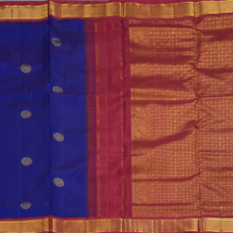 Hayagrivas Handloom MS Blue Ten Yards Silk Saree with Maroon Border KBF195E9-1