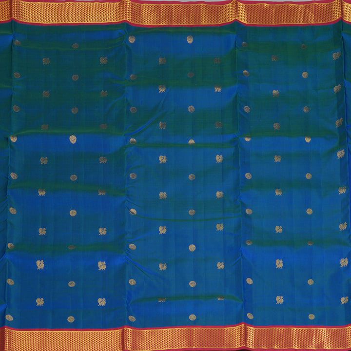 Hayagrivas Handloom Peacock Blue Ten Yards Silk Saree with Araku Maroon Border KBF195E9-2