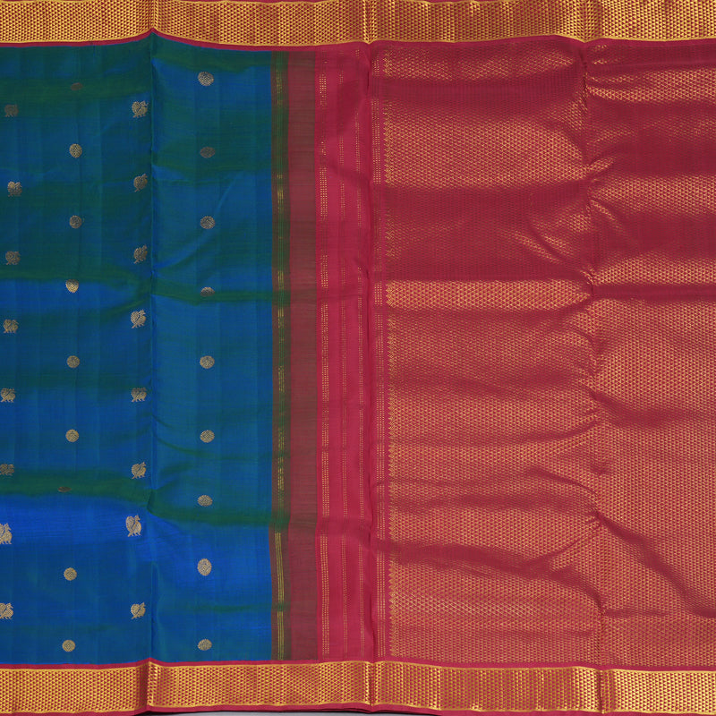 Hayagrivas Handloom Peacock Blue Ten Yards Silk Saree with Araku Maroon Border KBF195E9-2