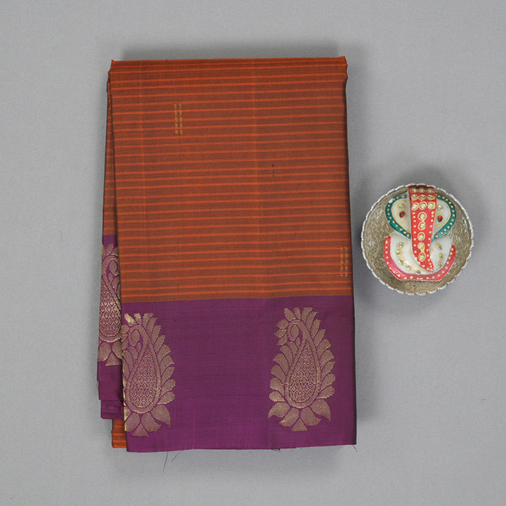 Hayagrivas Handloom Rust Orange Kanjivaram Silk Saree with Purple Border KBF196E1-1