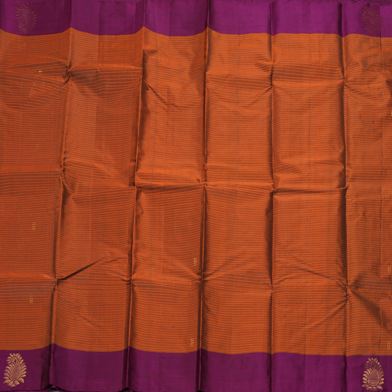 Hayagrivas Handloom Rust Orange Kanjivaram Silk Saree with Purple Border KBF196E1-1