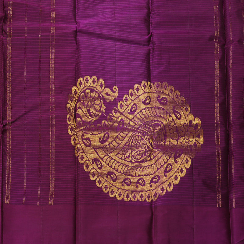 Hayagrivas Handloom Rust Orange Kanjivaram Silk Saree with Purple Border KBF196E1-1