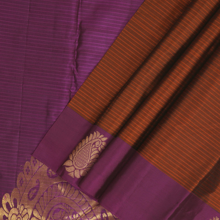 Hayagrivas Handloom Rust Orange Kanjivaram Silk Saree with Purple Border KBF196E1-1