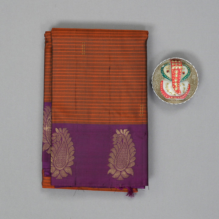 Hayagrivas Handloom Rust Orange Kanjivaram Silk Saree KBF196E1-2