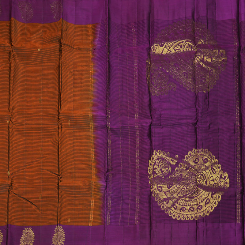 Hayagrivas Handloom Rust Orange Kanjivaram Silk Saree KBF196E1-2