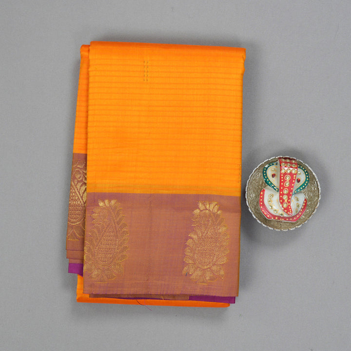 Hayagrivas Handloom Mango Yellow Kanjivaram Silk Sarees with Purple Border KBF196E1-9