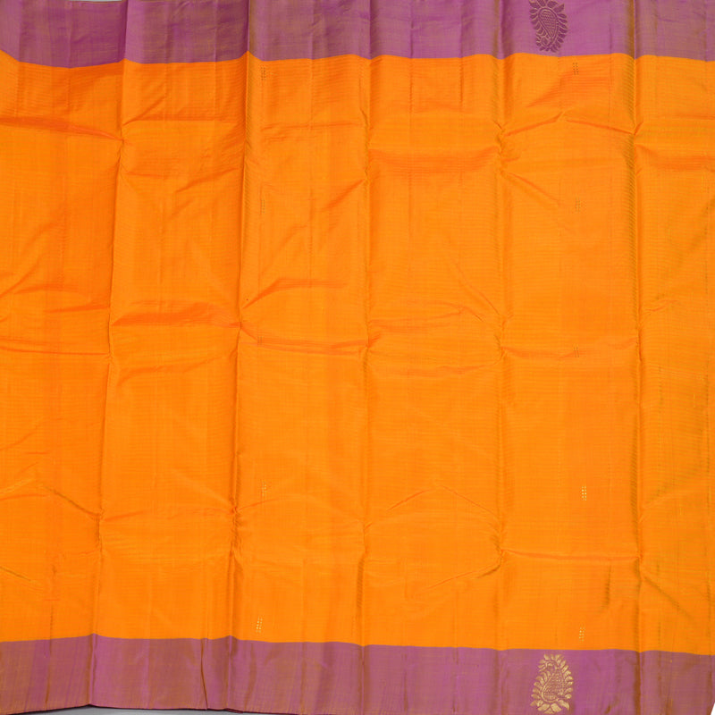 Hayagrivas Handloom Mango Yellow Kanjivaram Silk Sarees with Purple Border KBF196E1-9
