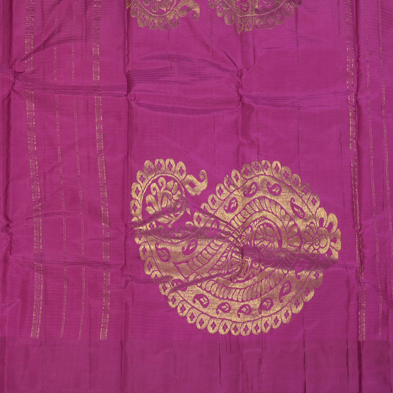 Hayagrivas Handloom Mango Yellow Kanjivaram Silk Sarees with Purple Border KBF196E1-9