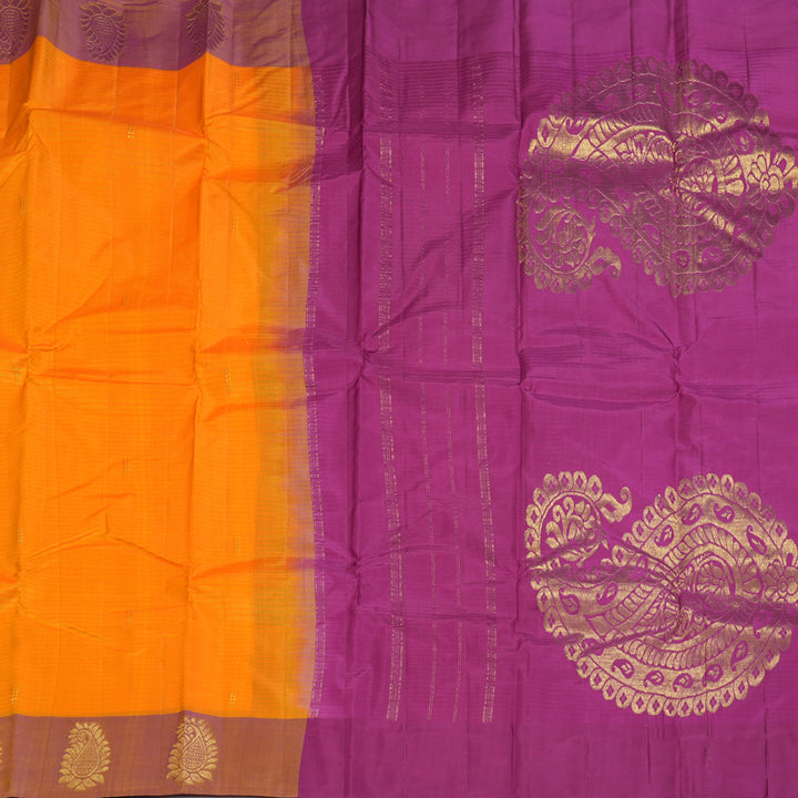 Hayagrivas Handloom Mango Yellow Kanjivaram Silk Sarees with Purple Border KBF196E1-9