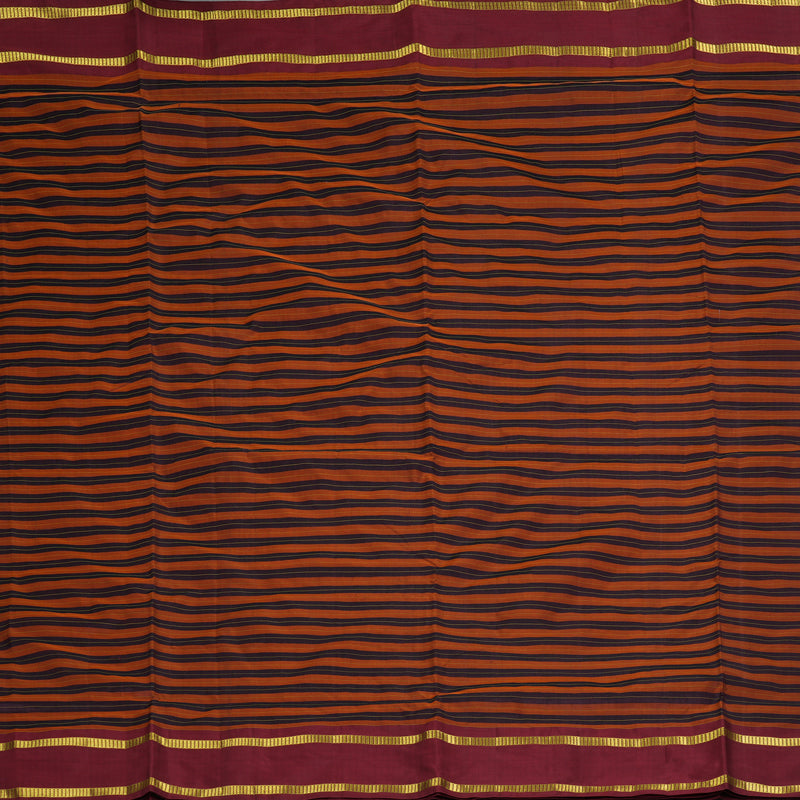 Hayagrivas Handloom Rust Orange with Maroon Stripes Ten Yards Silk Saree KBF197E1-10