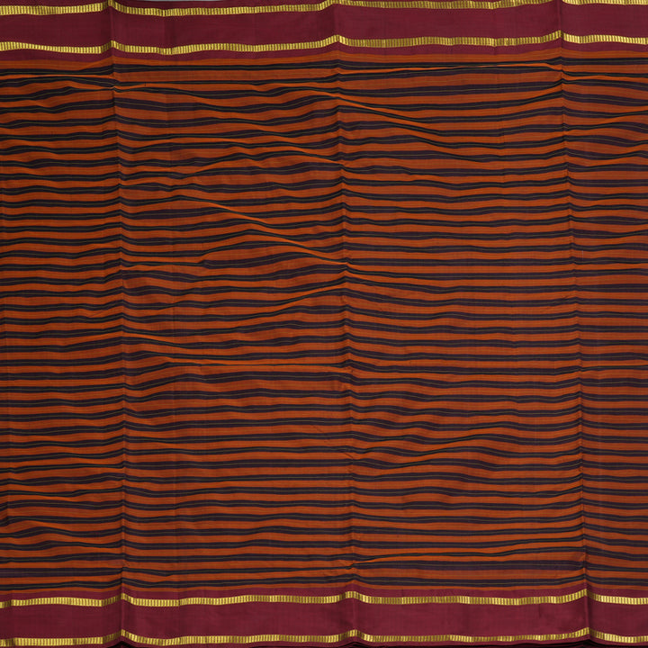 Hayagrivas Handloom Rust Orange with Maroon Stripes Ten Yards Silk Saree KBF197E1-10
