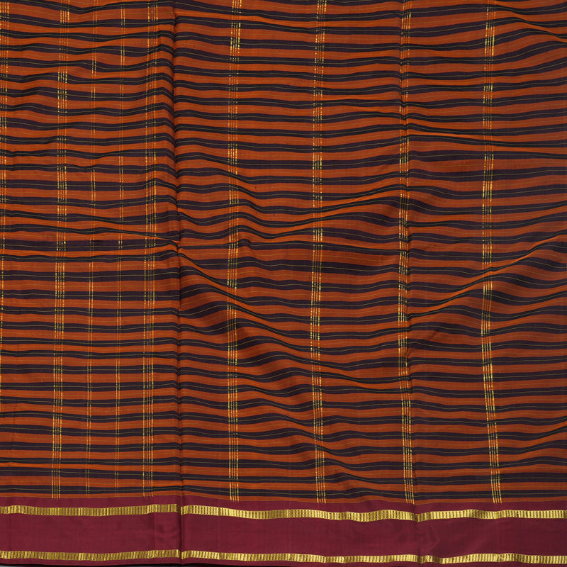Hayagrivas Handloom Rust Orange with Maroon Stripes Ten Yards Silk Saree KBF197E1-10
