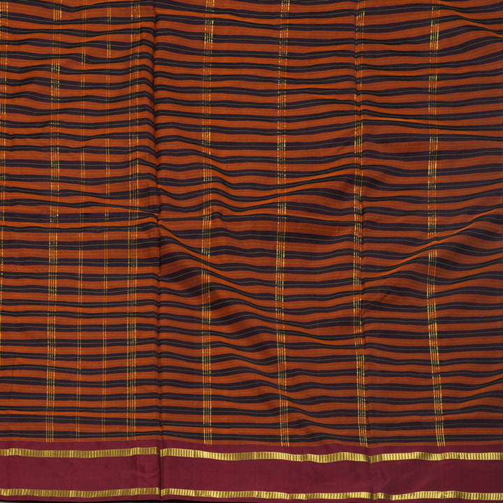 Hayagrivas Handloom Rust Orange with Maroon Stripes Ten Yards Silk Saree KBF197E1-10