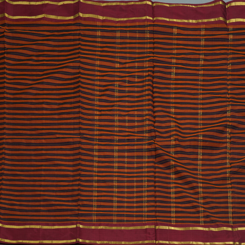 Hayagrivas Handloom Rust Orange with Maroon Stripes Ten Yards Silk Saree KBF197E1-10