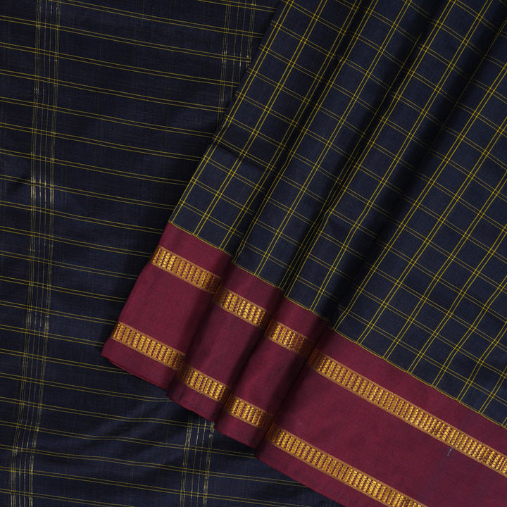 Hayagrivas Handloom Navy Blue Ten Yards Silk Saree KBF197E1-2