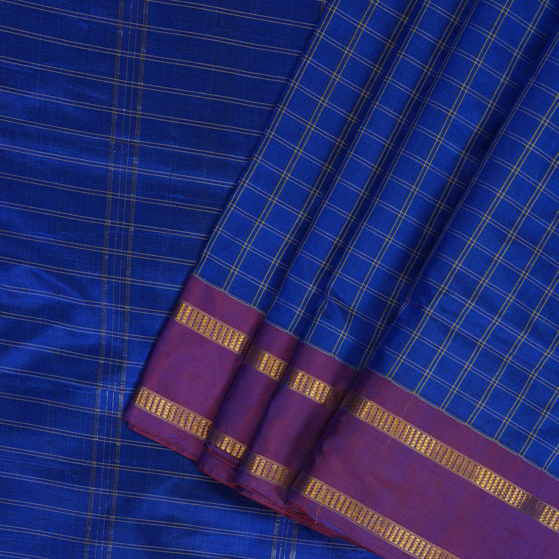 Hayagrivas Handloom MS Blue Ten Yards Silk Saree KBF197E1-3