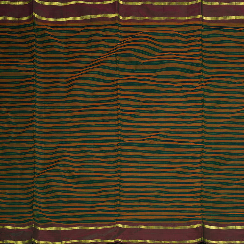 Hayagrivas Handloom Orange with Bottle Green Stripes Ten Yards Silk Saree KBF197E1-1