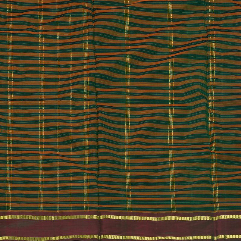 Hayagrivas Handloom Orange with Bottle Green Stripes Ten Yards Silk Saree KBF197E1-1